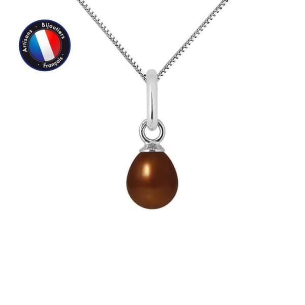PERLINEA - Hänge - Äkta sötvattensodlade pärlor 5-6 mm Choklad - Vitguld - Gratis kedja - Damsmycken
