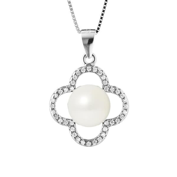 Halsband - PERLINEA - Klöver - Sötvattenskulturpärla 9-10 mm - 925 Silver - Dam