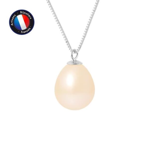 Halsband - Perlinea - AAA+ Freshwater Cultured Pearl - 9-10 mm - Naturrosa - Vitguld