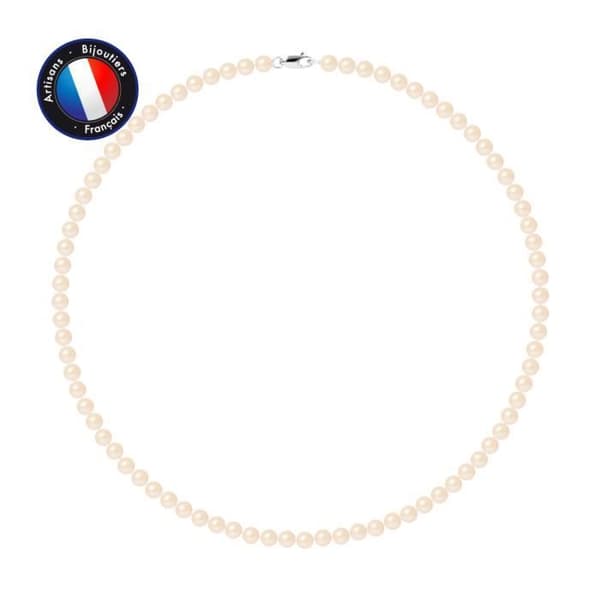 Halsband - Perlinea - AAA+ Freshwater Cultured Pearl - 5-6 mm - Naturrosa - 9 Cts Vitguld
