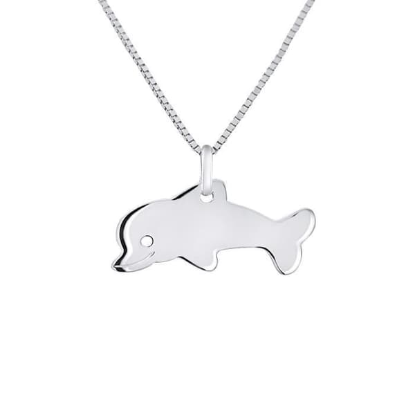 Pendentif Barn - LÉA &amp; ARTHUR - DOLPHIN - Vitt Guld 375 - Allergivänlig Smycke - Prestige Fodral