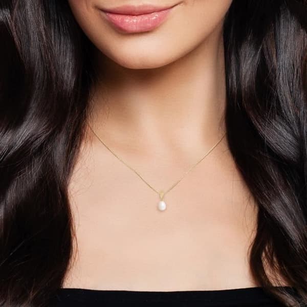 Compagnie Générale des Perles - Ledhänge - Äkta päronodlad pärla 7-8 mm - 18 karat gult guld - Damsmycken