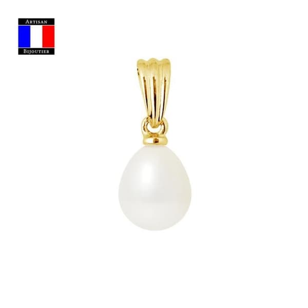 Compagnie Générale des Perles - Ledhänge - Äkta päronodlad pärla 7-8 mm - 18 karat gult guld - Damsmycken