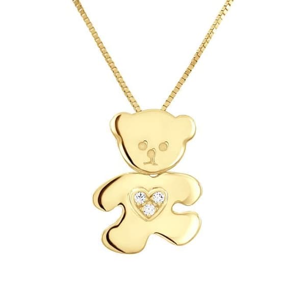 LÉA &amp; ARTHUR - Barnhänge "WHITE HEART BEAR" Motiv - Gult guld &amp; VIT Cubic Zirconia - Barnsmycken