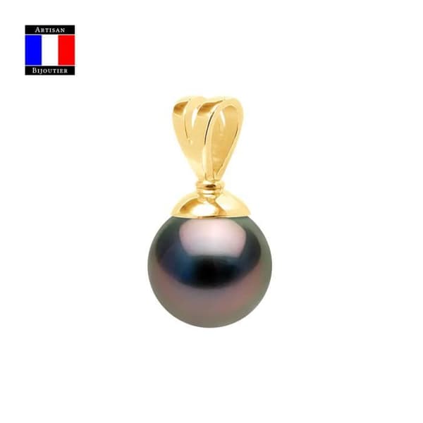 Compagnie Générale des Perles - V-hänge Äkta rund Tahitisk pärla 10-11 mm - 18 Cts Gult Guld - Damsmycken
