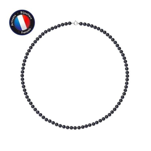 Halsband - Perlinea - Sötvattenpärla - 4-5 mm - Svart - 9 Carat Vitt Guld