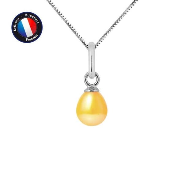 Pendentif - PERLINEA - Äkta kulturpärla 5-6 mm - Vitt guld - Silverkedja 42 cm