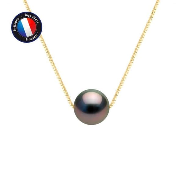Halsband - Perlinea - Tahitisk odlad pärla A+ - 9-10 mm - Gult guld - 42 cm