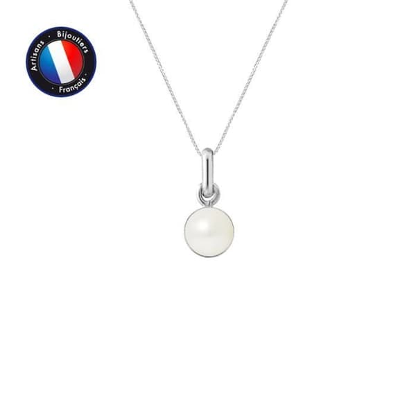 Hänge - PERLINEA - Äkta sötvattenskulturpärla 6-7 mm - Vitguld - Silverkedja 42 cm