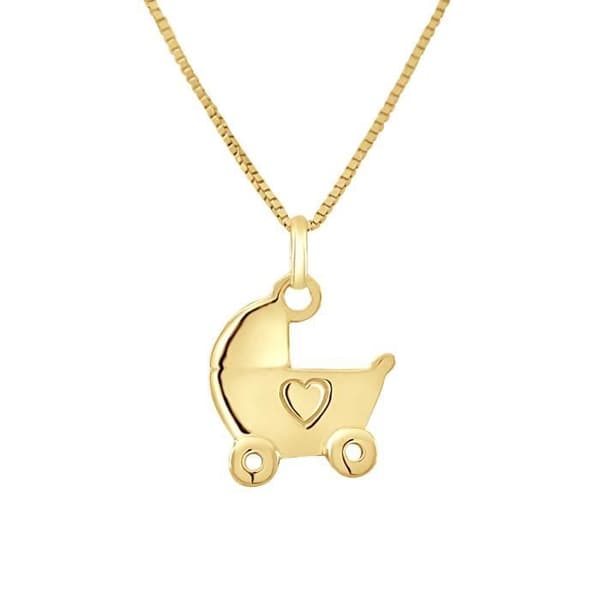 Pendentif Barn - LÉA &amp; ARTHUR - Barnvagn Hjärta - Guld 375 - Kvalitets Smycke - Presentpåse ingår