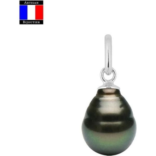 Pendentiv - Compagnie Générale des Perles - Tahitipärla Oval 8-9 mm - 18 Karat Vit Guld - Kedja 42 cm