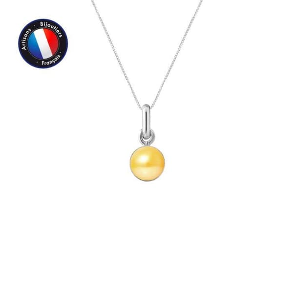 Pendentif - PERLINEA - Äkta kulturtavla 6-7 mm - Vitt guld - Silverkedja 42 cm - Kvinna