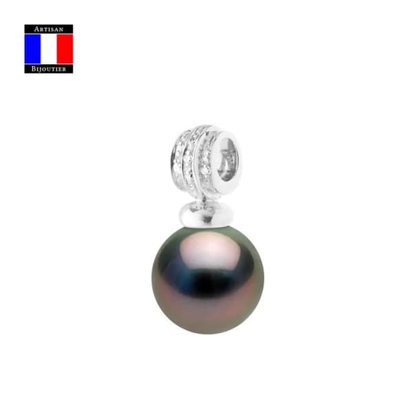 Compagnie Générale des Perles - Diamanthänge 0,50 Cts äkta rund Tahiti-pärla 11-12 mm 18 Cts Vitguld - Damsmycken
