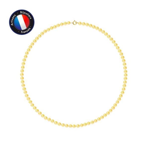 Halsband - PERLINEA - AAA+ Sötvattenskulturpärla - Gult guld - 42 cm - 4-5 mm