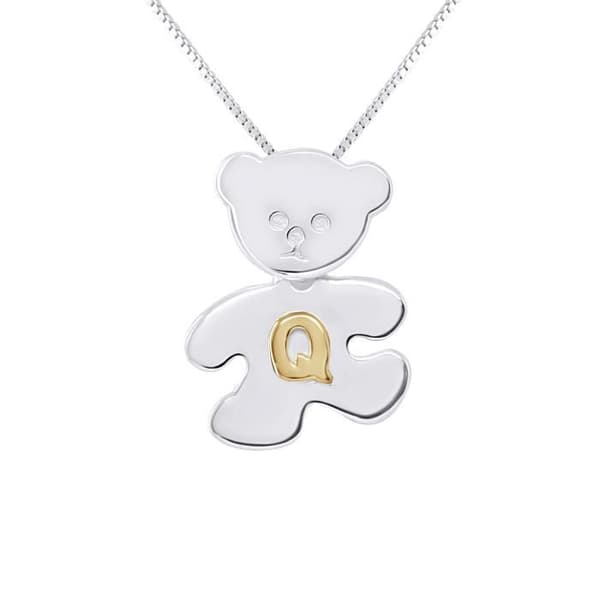 Hängependel Barn - LÉA &amp; ARTHUR - BAMSE - Silver 925 Rhodium - Bokstav Q Guldpläterad