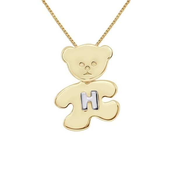 "Pendentif Barn - LÉA &amp; ARTHUR - NALLE - Guldplätterad - Bokstav H i Silver 925 - Unisex"