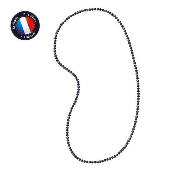 Sautoir - Perlinea - Sötvattenspärla AAA+ - Halvrund 5-6 mm - Svart - 80 cm