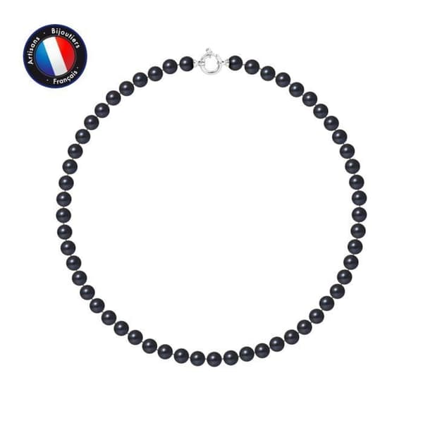Halsband - PERLINEA - Sötvattenspärla - 8-9 mm - Svart - 9 Karat Vitt Guld