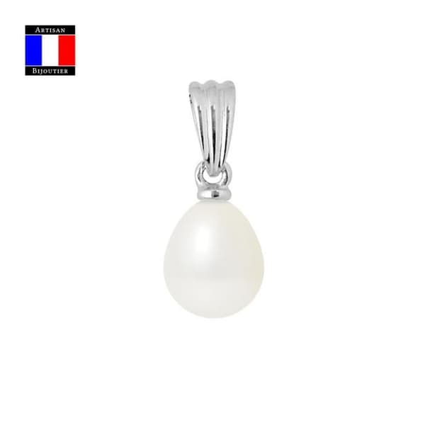 Compagnie Générale des Perles - Ledhänge - Äkta päronodlad pärla 7-8 mm - 18 karat vitguld - Damsmycken