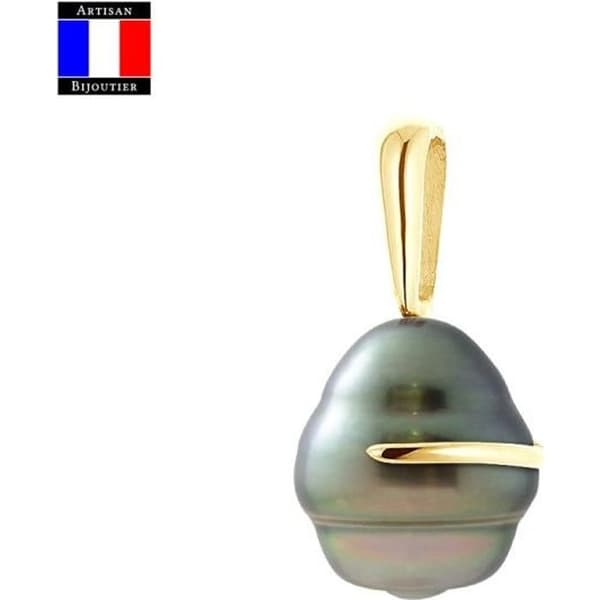 Compagnie Générale des Perles - Äkta Tahitisk pärlhänge inringat 9-10 mm - 18 Cts Gult Guld - Damsmycken