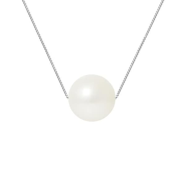 PERLINEA - AAA+ Sötvattenskulturpärlhalsband - Runt 9-10 mm - Naturvit - 925 Sterling Silver - Damsmycken