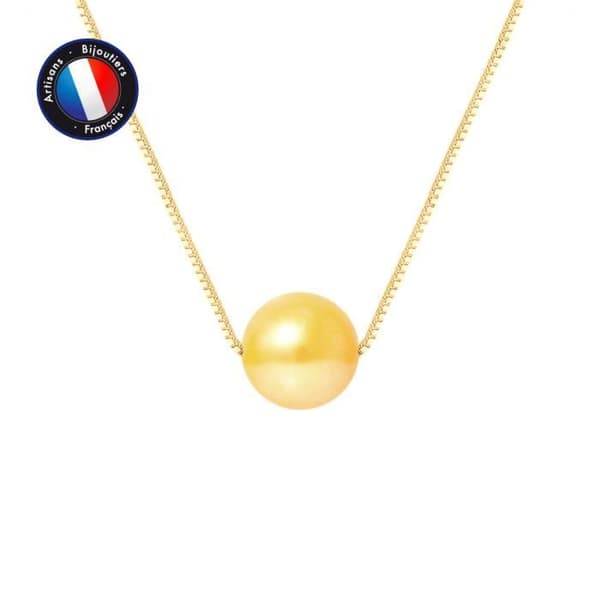 Halsband - Perlinea - AAA+ Freshwater Cultured Pearl - 9-10 mm - Gult Guld - Dam