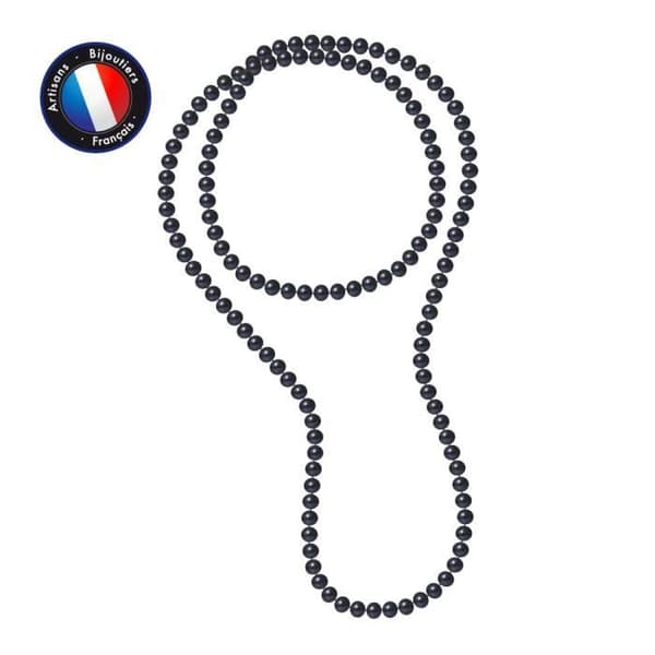 Långt halsband - PERLINEA - AAA+ Freshwater Cultured Pearl - Semi-runda 9-10 mm - Svart - 120 cm