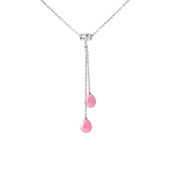 Halsband - PERLINEA - Toi &amp; Moi - AAA+ odlade pärlor - 925 Silver - Fuchsia Rosa
