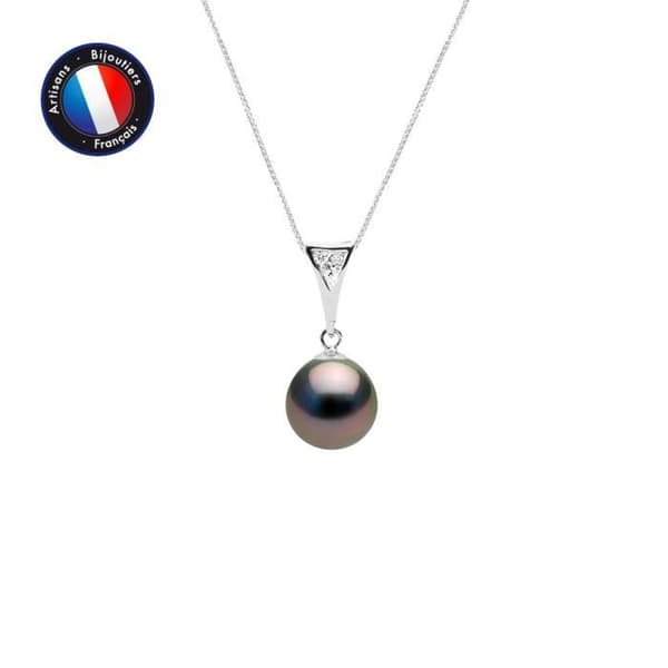 Halsband - PERLINEA - Tahitisk odlad pärla A+ - Diamant 0,030 Cts - Vitguld - 42 cm