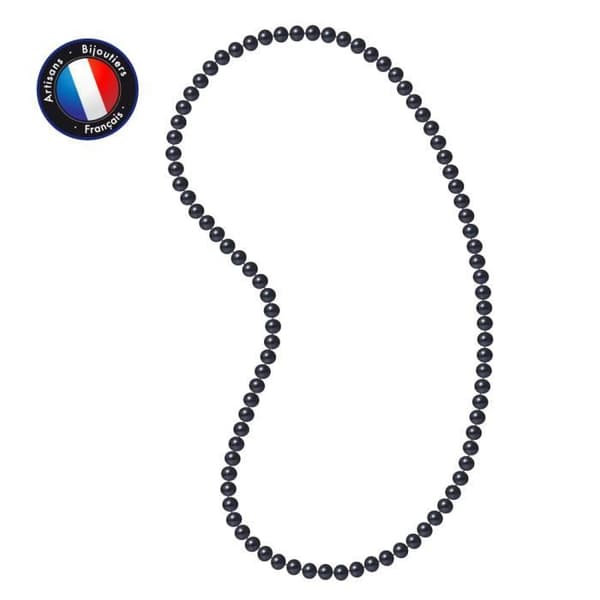 PERLINEA - Långt halsband - AAA+ Freshwater Cultured Pearl - Semi-runda 9-10 mm - Svart - 80 cm - Damsmycken