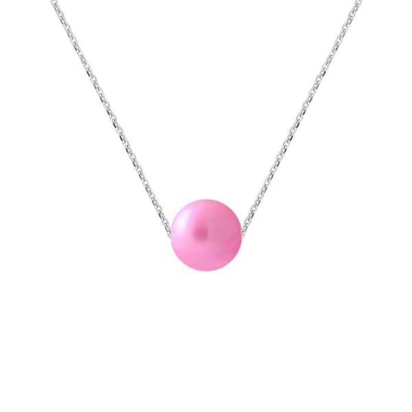 Halsband - Perlinea - AAA+ Freshwater Cultured Pearl - 8-9 mm - 925 Silver - Fuchsia Rosa
