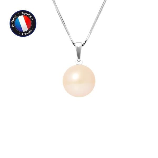 Hänge - PERLINEA - Äkta sötvattensodlad pärla 9-10 mm Rosa - Vitguld - Kedja 42 cm