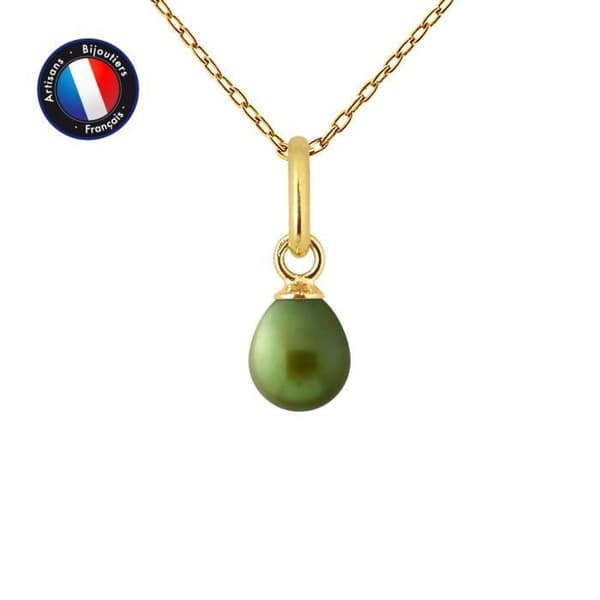 Hänge - PERLINEA - Äkta sötvattenskulturpärla 5-6 mm - Gult guld - Kedja 42 cm