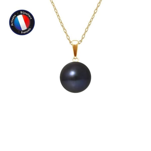 Hänge - PERLINEA - Äkta sötvattensodlad pärla 9-10 mm - Gult guld - Kedja 42 cm