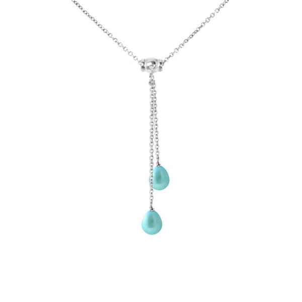 Halsband - PERLINEA - Toi &amp; Moi - AAA+ odlade pärlor - Turkosblå - 925 Silver