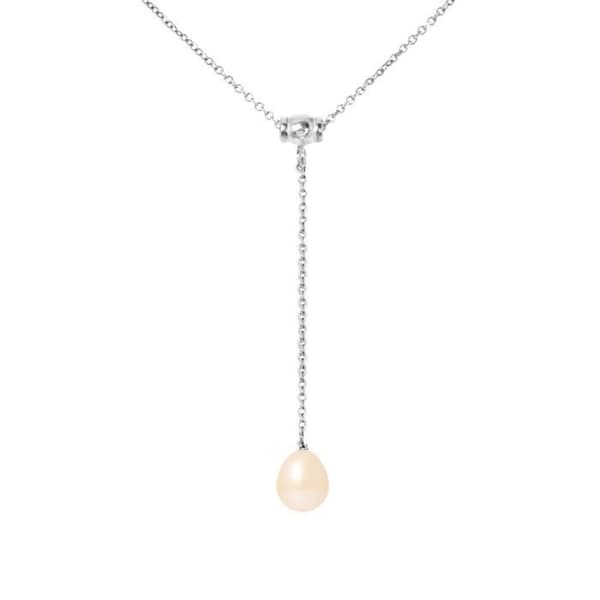PERLINEA - Slipshalsband - AAA+ Freshwater Cultured Pearl - Päron 9-10 mm - Naturrosa - 925 Sterling Silver - Damsmycken