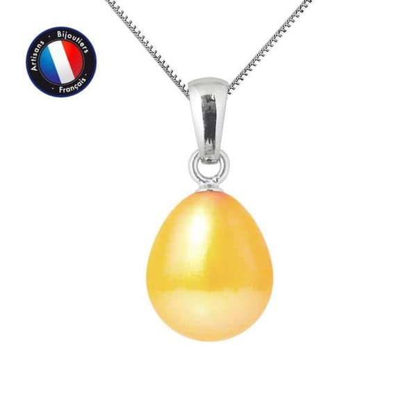 Pendentiv - PERLINEA - Äkta Kulturdalspärla 9-10 mm - Vitt guld - Silverkedja 42 cm