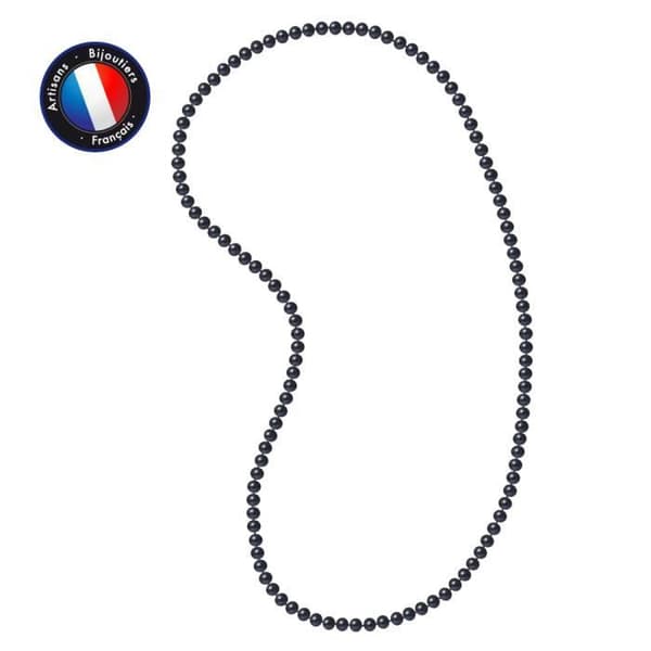 Sautoir - PERLINEA - Sötvattenskulturpärla AAA+ - Halvrund 7-8 mm - Svart - 80 cm