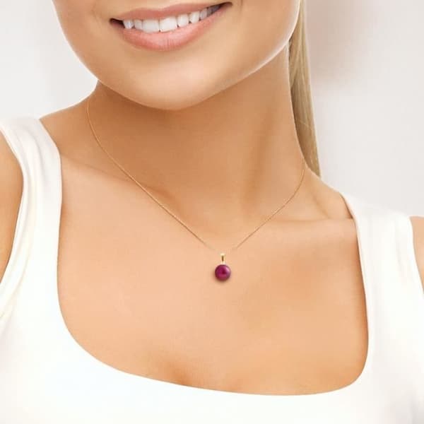 Pendentiv - PERLINEA - Äkta sötvattenspärla 9-10 mm röd - Gult guld - Kedja 42 cm