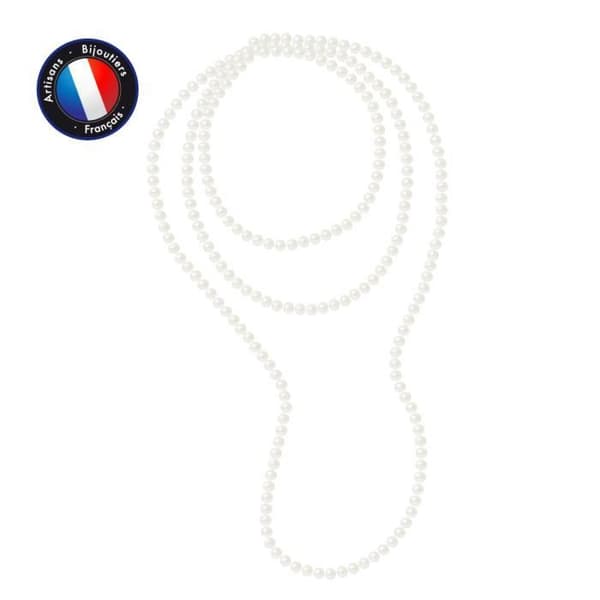 Sautoir - Perlinea - Freshwater Cultured Pearl AAA+ - 7-8 mm - Naturlig Vit - 160 cm