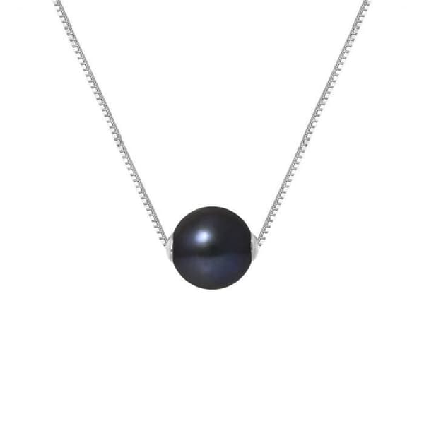 PERLINEA - AAA+ Runt sötvattenskulturpärlhalsband 9-10 mm - Svart - Venetianskt - 925 tusendelar silver - Damsmycken