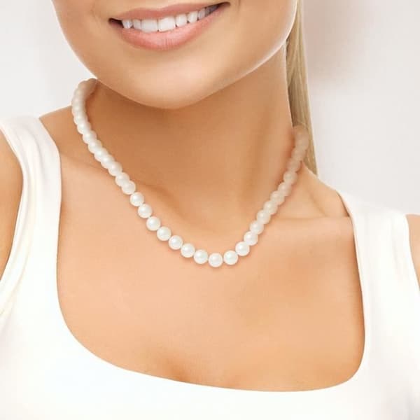Halsband - Perlinea - Sötvattensodlad pärla - 8-9 mm - Naturvit - 9 Cts gult guld