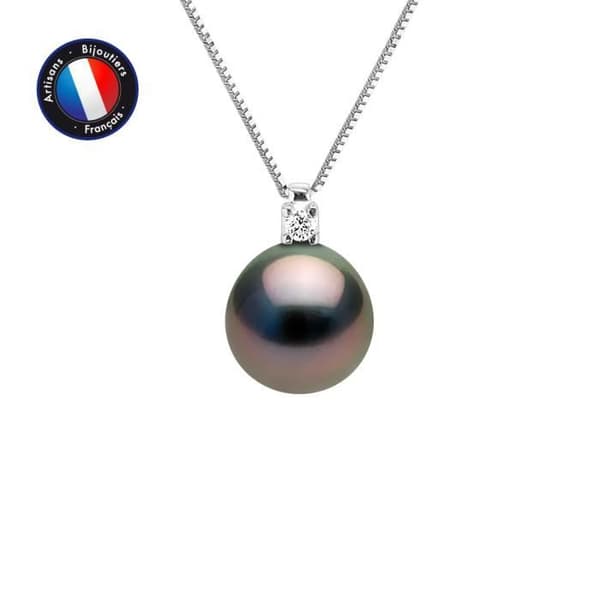 Halsband - Perlinea - Tahitisk odlad pärla A+ - Diamant 0,020 Cts - Vitguld - 42 cm