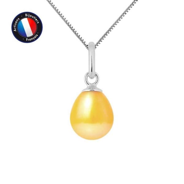"Pendentif - PERLINEA - Äkta Kulturell Pärla 7-8 mm - Vitt Guld - Silverkedja 42 cm"