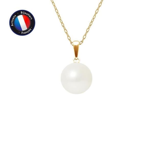 Hänge - PERLINEA - Äkta sötvattensodlad pärla 9-10 mm - Gult guld - Kedja 42 cm