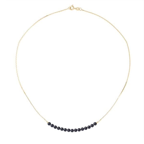 Halsband - Perlinea - AAA+ Freshwater Cultured Pearl - Svart - Gult Guld - 42 cm