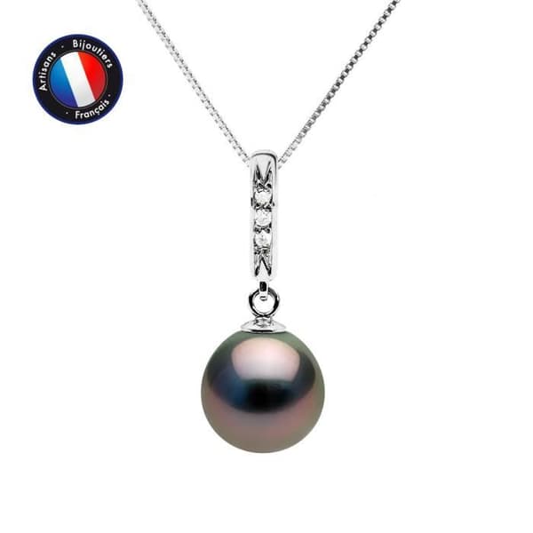 Halsband - Perlinea - Tahitisk odlad pärla A+ - Diamant 0,030 Cts - Vitguld - 42 cm