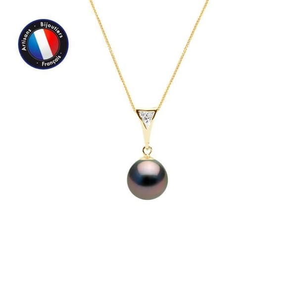 Halsband - Perlinea - Tahitisk odlad pärla A+ - Diamant 0,030 Cts - Gult guld - 42 cm