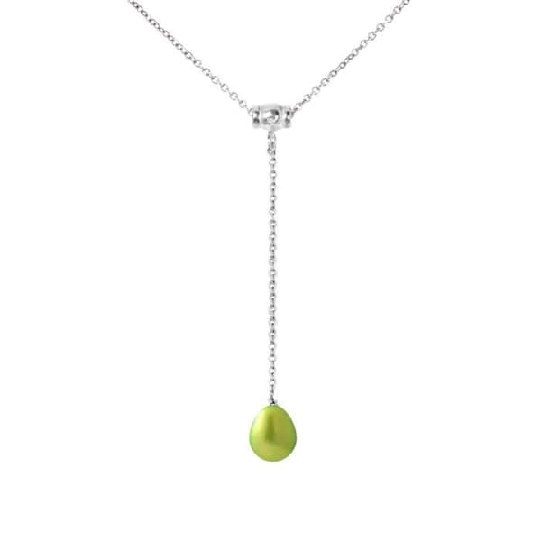 Collier Cravate - PERLINEA - Sötvattenpärla AAA+ - Grön Tonic - Silver 925 - 9-10 mm