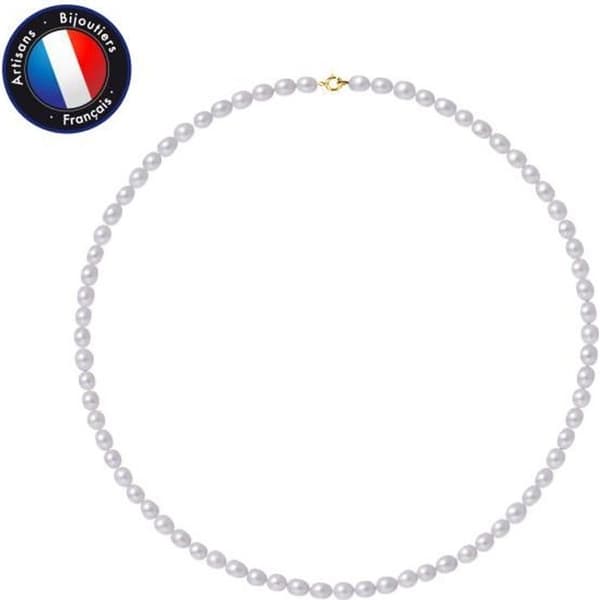 Halsband - Perlinea - AAA+ Freshwater Cultured Pearl - 5-6 mm - Lila - 9 Cts Yellow Gold